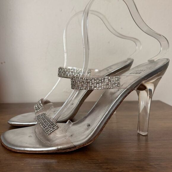 Stuart Weitzman Clear Embellished Heel Sandals - Picture 5 of 8